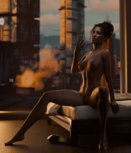1girls 3d abs afro-native american areolae athletic athletic_female bed bedroom belly_button black_hair breasts breasts_out brown-skinned_female brown_eyes brown_hair bush cd_projekt_red cyberpunk_(series) cyberpunk_2077 dark-skinned_female dark_room dark_skin dreadlocks earrings erect_nipples eyebrow_slits eyelashes eyeshadow female female_focus female_only freckles golden_hour hair_bun heels heels_only hi_res highres hoop_earrings landing_strip legs lips long_legs looking_at_viewer mammothnsfw mature_female medium_breasts mirror_selfie native_american navel nipples nude nude_female on_bed painted_nails panam_palmer petite phone pubic_hair ribs seductive_eyes seductive_look seductive_mouth seductive_smile selfie shiny_lips skinny slim sunset tattoo tattoo_on_chest tied_hair toned toned_female toned_stomach