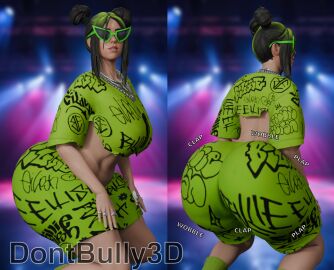 1girls 3d 3d_(artwork) alternate_ass_size alternate_breast_size alternate_version_available ass billie_eilish billie_eilish_(fortnite) black_hair blender blender_(artwork) blender_(software) breasts celebrity clothed_twerking comic comic_panel crop_top dont_bully_(artist) female green_clothing hair_dye huge_ass huge_breasts huge_butt light-skinned_female light_skin oversized_breasts pinup pinup_pose real_person short_comic sunglasses sunglasses_on_face tinted_eyewear twerk twerking voluptuous voluptuous_body voluptuous_female voluptuous_teenager
