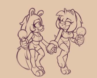 2d 2d_artwork amy_rose ass belly_button big_ass big_breasts big_butt bracelet breasts coco_the_ferret cocomaniadx dating diadem eyelashes fangs female holding_hands ice_cream large_breasts lesbian monochrome sega shorts sonic_(series) sonic_the_hedgehog_(series) sports_bra stunnerpony thin_waist yuri