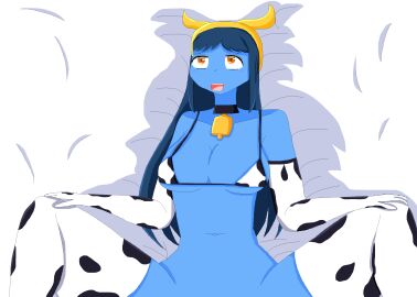 1girls bed blue_hair blue_skin breasts cow_bikini cow_girl cow_print cow_print_armwear cow_print_bikini cow_print_thighhighs digital_drawing_(artwork) digital_media_(artwork) female headwear horn horns laying_down laying_on_back laying_on_bed legwear lying lying_on_back lying_on_bed on_back on_bed orange_eyes original self_upload shaded stockings thighhighs