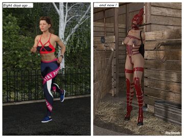 1girls 3d arms_behind_back artist_name before_and_after bit_gag bondage bondage_mask bound bound_arms female gag gagged mask nipple_bells original pony_girl ponygirl shytimide