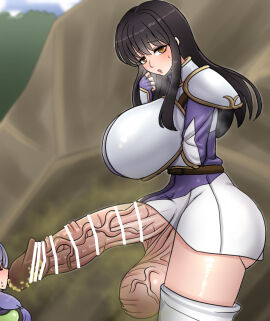 1futa 1girls arm_under_breasts ass ass_in_dress astrid_(fire_emblem) balls bangs bar_censor bare_thighs black_hair boots bottomless breasts censored closed_eyes clothed clothing dress fellatio female fingerless_gloves fire_emblem fire_emblem:_path_of_radiance fire_emblem:_radiant_dawn futa_focus futa_on_female futanari gloves heavy_breathing huge_balls huge_breasts huge_cock human ilyana_(fire_emblem) intersex large_ass licking_penis light-skinned_futa light_skin long_hair mostly_clothed musk musky_balls musky_cock nintendo open_mouth oral orange_eyes outdoors penis purple_hair rock smegma smell smelly_cock solo_focus standing testicles thick_thighs thigh_boots thighs tongue tongue_out villiers_hyunou visible_stench