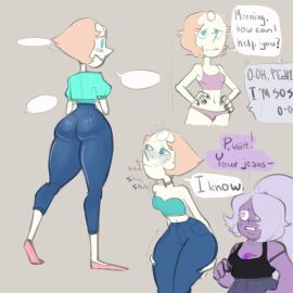 2girls alien alien_humanoid amethyst_(steven_universe) clothing female gem_(species) humanoid jeans pearl_(steven_universe) pikolo82 solo steven_universe