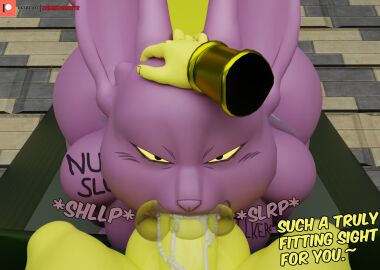 anthro bodily_fluids camseven champa cum cum_in_mouth cum_inside domestic_cat dominant dominant_male dragon_ball dragon_ball_super duo english_text felid feline felis fellatio gay genital_fluids hi_res humiliation male male/male male_dominating_male mammal mouse murid murine oral penile penis purple_body quitela rodent sex text yellow_body yellow_eyes