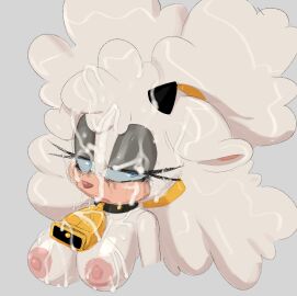 1girls 2d anthro bell big_breasts blue_eyes bodily_fluids bovid breasts bukkake caprine clothed clothing cowbell cum cum_on_breasts cum_on_face female female_only furry furry_only genital_fluids hi_res horn idw_comics idw_publishing lanolin_the_sheep looking_at_viewer mammal mobian mobian_(species) mobian_sheep nipples sega sheep sheep_ears sheep_girl sheep_horns solo sonic_(series) sonic_the_hedgehog_(comics) sonic_the_hedgehog_(idw) sonic_the_hedgehog_(series) topless white_fur zahoggu