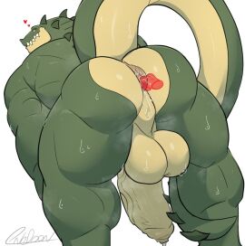 alligator alligatorid anal anthro anus anus_lick backsack balls ballsack bara bent_over big_anus big_penis bodily_fluids crocodilian disembodied_tongue duo foreskin genitals green_body green_scales looking_back male muscular muscular_male musk musk_clouds musky_balls musky_cock oral penis perineum rear_view reptile rimming saliva_on_anus same22shark scales scalie sex solo_focus sweat sweaty_balls sweaty_genitalia sweaty_legs tail tail_around_leg tail_aside tongue uncircumcised yaoi