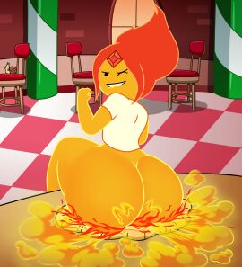 1girls 2d 2d_(artwork) adventure_time ass big_ass big_butt biting_lip cartoon_network fart fart_cloud fart_fetish farting fat_ass fat_butt female flame_princess huge_ass huge_butt looking_at_viewer looking_back looking_back_at_viewer one_eye_closed orange_skin pizza rear_view red_hair sitting_on_food snail_(adventure_time) solo solo_focus text thick_ass thick_butt thomzone warner_brothers