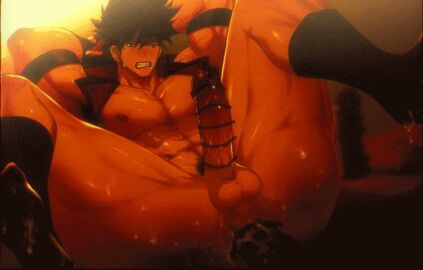 2boys abs animated arms_behind_head ass bara boner censor_bar censored_penis erection feet_up gay gooning guilty_gear kijibato male male_focus male_only male_penetrating_male meat_toilet muscular muscular_male pecs pectorals penis socks sol_badguy thighs yaoi