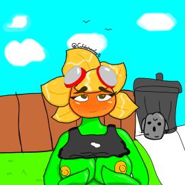 breasts brown_eyes female glasses green_body nipples smile solar_flare_(pvz)