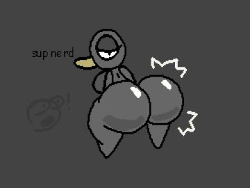ambiguous_gender animated anus ass ass_clapping avian big_ass big_butt bird black_body booby_(bird) breasts dialogue duo exclamation_point female looking_at_another looking_back looking_surprised nxyitn sulid suliform thick_thighs