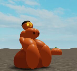 3d breasts female goofylookin hat_only large_breasts orange_skin pumpkin_girl roblox self_upload sitting_on_pumpkin small_areola solo_female yellow_eyes
