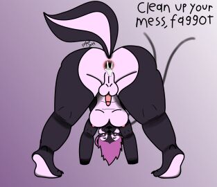 absurd_res anthro anus ash_the_skunk ass ball_(object) balls black_body black_eyebrows black_fur black_nose bodily_fluids breasts cheek_tuft cum cum_in_ass cum_inside eyebrows eyelashes facial_tuft fur futanari gaping gaping_anus genital_fluids genitals hair hi_res humanoid intersex mammal markings mephitid no_pupils penis pink_hair presenting presenting_anus presenting_balls presenting_hindquarters presenting_penis purple_eyes skunk solo tuft white_markings