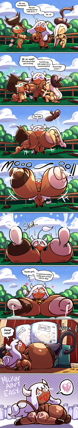 1futa 2girls absorption_vore absurd_res animal_humanoid anthro barn big_breasts bodily_fluids bottle bottomless bovid bovid_humanoid bovine bovine_humanoid breast_expansion breast_grab breast_growth breast_growth_(enlargement) breast_play breast_sucking breast_transformation breast_vore breastfeeding breasts cattle_humanoid clothed clothing cloud cock-tail coconut_bra coconut_cookie completely_nude container cookie_(cookie_run) cookie_run cowbell death dialogue double_kill english_text expansion fan_character farm female female_death female_on_futa food food_creature futa_death futa_on_female futa_with_female futanari genital_fluids genitals group group_sex hand_on_breast hat headgear headwear hi_res horn humanoid intersex intersex/intersex lactating lactation long_image machine mammal mammal_humanoid milk milkin_cookie milking_machine mostly_nude nude nude_female nude_futa outside penis pussy sachasketchy sachasketchy_(cookie_run_original_characters) sucking suntan tail tall_image tan_line text threesome transformation trio undressing unwilling_pred vaginal_fluids vanilla_bean_cookie vore willing_prey