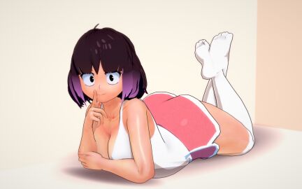 3d 3d_(artwork) ass big_ass big_breasts black_eyes black_hair breasts female from_front_position hilda_(series) huge_ass huge_breasts kaisa_(hilda) koikatsu large_ass large_breasts light-skinned_female light_skin looking_at_viewer lying lying_on_stomach on_stomach pale-skinned_female pale_skin papaoso pink_short_shorts pink_shorts purple_hair short_hair short_shorts shorts socks thick thick_ass thick_body thick_breasts thick_butt thick_hips thick_legs thick_thighs thigh_highs thighhighs thighs topwear two-tone_hair voluptuous voluptuous_female white_socks white_topwear wide_hips