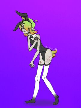 anorexia anorexic bunny_boy bunny_ears bunny_tail bunnysuit male original_character self_harm self_harm_scars self_humiliation simple_background skinny_male solo_focus standing thighhighs