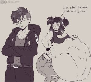 animated belly belly_rub big_boobs blush fat_ass hyper hyper_belly liam_(suddencube) molly_(suddencube) oc original_character skullbitee smirk struggling_prey suddencube_(artist) tsunade vore vore_belly