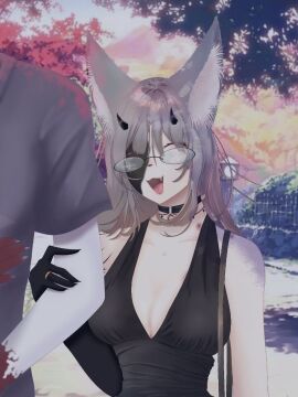 pvp_vwv_owo alice_luft big_boobs big_breasts big_ears big_tits boobs breasts couple cute demon demon_fox demon_girl demon_horns demon_tail female fox fun grey grey_fox grey_hair happy hot_dress kitsune kumiho kumiho_demon long_hair mike_luft naked neko neko_girl nipples nude park smile tits walk walking