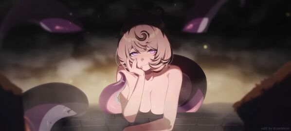 1girls blonde_female blonde_hair breasts covering covering_breasts edited_official_artwork female hot_spring large_breasts looking_at_viewer nude nude_female solo solo_female solo_focus steamy tentacle wet yidhari_murphy zankkoh zenless_zone_zero