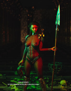 1girls 3d alien_(franchise) alien_vs_predator armored_boots breasts dark_hair daz_studio female female_human female_only fishnet_bodysuit fishnets giorgio_rendering machiko_noguchi nipples patreon_watermark predator_(franchise) predator_mask shoulder_armor solo solo_female tagme