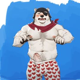 2024 anthro anthro_focus bear belly blush clothing epic_games eye_patch eyewear fortnite genitals hat headgear headwear heart_clothing heart_symbol heart_underwear humanoid_genitalia humanoid_penis kerchief looking_at_viewer male male_only mammal muscular muscular_anthro muscular_male penis poking_out polar_bear polar_patroller slightly_chubby slightly_chubby_anthro slightly_chubby_male solo standing underwear ursine yeshh