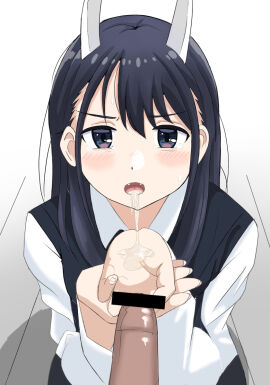 after_blowjob after_fellatio after_oral aoki_ruri blue_hair censored cum cum_in_mouth dragon_girl female open_mouth oral oral_sex ruri_dragon