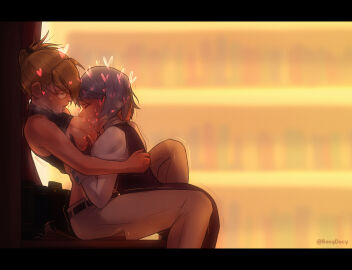 2girls absurd_res ace_attorney adrian_andrews arms_around_partner artist_name bangdacy big_breasts blonde_hair blue_hair breast_grab breast_sucking breasts closed_eyes color depth_of_field drooling erect_nipples female female/female female_on_female female_only franziska_von_karma fully_sheathed glasses gloves gyakuten_saiban hair_ornament hand_on_another's_head heart higher_resolution_duplicate highres kamiya_kirio karuma_mei large_breasts lesbian letterbox library lighting looking_pleasured mole mole_under_eye nipples partially_clothed romantic romantic_couple saliva saliva_on_breasts shirt_lift short_hair tied_hair trembling tubetop watermark yuri