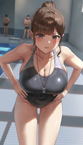 1girls 2boys adult adult_female anteiru anteiru3939 armpit armpit_crease armpit_peek armpits bare_armpits bare_arms bare_hands bare_hips bare_legs bare_shoulders bare_skin bare_thighs belly belly_button big_breasts bikini black_bikini black_one-piece_swimsuit black_swimsuit black_swimwear blurred_background blurry_background blush blush_face blush_lines blushed_face blushing_at_viewer blushing_face blushing_female breasts brown-eyed_female brown-haired_female brown_eyebrows brown_eyes brown_hair busty busty_female cleavage collarbone covered_nipples curvy curvy_body curvy_female curvy_figure curvy_hips day daytime dot_nose elbows embarrassed embarrassed_expression embarrassed_female exposed exposed_armpits exposed_arms exposed_legs exposed_shoulders exposed_thighs eyebrows_visible_through_hair female female_focus female_human fingernails fingers fit fit_female frown frown_eyebrows frowning frowning_at_viewer fujisaki_honami groin hairless_armpits hand_on_hip hand_on_hips hand_on_own_hip hand_on_own_hips high_resolution highres hourglass_figure human human_male indoor indoor_pool indoors large_breasts lean_figure leaning_forward legs light-skined_female light-skinned_female light_skin long_hair looking_at_viewer looking_down male mature_female narrow_waist navel older_female older_female_and_younger_male one-piece_swimsuit open_mouth original original_art original_artwork original_character paid_reward_available parted_lips ponytail pool poolside pov shaved_armpits short_ponytail shoulders sidelocks slender_body slender_waist slim_female slim_waist smooth_armpits smooth_skin standing swimsuit swimwear teacher teacher_and_student teenager thick_thighs thigh_gap thighs thin_waist tongue upper_body v-line wavy_hair whistle wholesome wide_hips younger_male