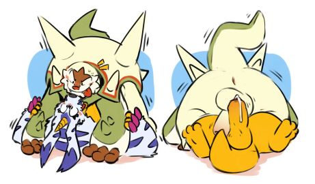 anthro anus balls bandai_namco blush bodily_fluids chesnaught crossover digimon digimon_(species) duo erection foreskin frottage gabumon generation_6_pokemon genital_fluids genitals hi_res male male/male nintendo penile penis pinned pinned_to_ground pokemon pokemon_(species) precum raburigaron sex shell size_difference spiked_shell spikes spikes_(anatomy) uncircumcised