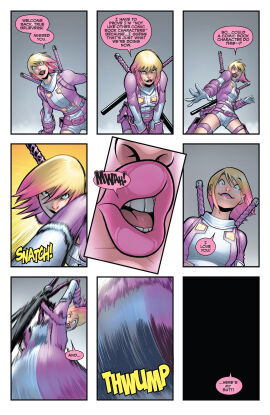1girls 2020 actual_line ass big_ass big_breasts big_butt blonde_hair breaking_the_fourth_wall breasts buchukisu bust close-up comic curvaceous curves curvy_female curvy_figure curvy_hips cute dialogue dyed_hair english_text facesitting female fourth_wall funny gwen_poole gwenpool gwenpool_(series) hips huge_ass huge_butt kissing kissing_viewer light-skinned_female light_skin lipstick looking_at_viewer marvel marvel_comics official_art pov pov_kiss redraw screencap short_hair sideboob sitting speech_bubble swords tagme talking_to_viewer text voluptuous waist wholesome wide_hips