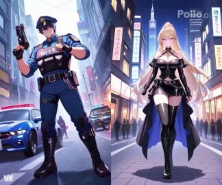 , ai_generated barricade_(transformers) human_holoform kiss_mark original_character tagme transformers video