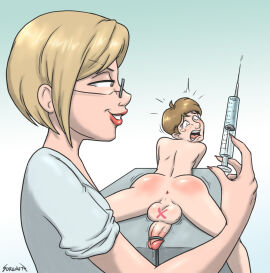 1boy 1girls backsack ballbusting balls ballsack cock cock-tail cock_and_ball_torture cock_and_balls_torture crying dick dominatrix female female_domination femdom injection male mistress_and_slave nurse penis restrained slave slave_boy sorenutz submissive_male testicles