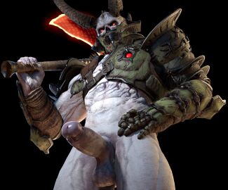 3d axe digital_drawing_(artwork) digital_media_(artwork) erection fu2e7 male male_focus male_only marauder_(doom) muscular muscular_male solo