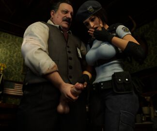 1boy 1boy1girl 1girls 3d 3d_(artwork) age_difference beret big_breasts big_penis blender blender_(software) breasts brian_irons brown_hair clothed clothed_female clothed_female_clothed_male clothed_male cyberbolt fat_male female jill_valentine jill_valentine_(sasha_zotova) light-skinned_female light-skinned_male light_skin male older_male older_male_and_younger_female penis resident_evil resident_evil_2 resident_evil_2_remake resident_evil_3 resident_evil_3_remake s.t.a.r.s shocked shocked_face short_hair stars touching_penis younger_female