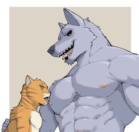2024 abs anthro anthro_on_anthro areola bara biceps big_muscles border canid canine canis death_(puss_in_boots) domestic_cat dreamworks duo felid feline felis fur grey_background hand_on_back hi_res jrjresq licking male male/male mammal muscles muscular muscular_anthro muscular_male nipple_fetish nipple_lick nipple_play nipples nude open_mouth open_smile pecs puss puss_in_boots_(dreamworks) puss_in_boots_(film) puss_in_boots_the_last_wish serratus simple_background size_difference smile tabby_cat teeth tongue tongue_out tuft white_border wolf yaoi