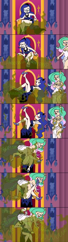 2girls animatedjames fart fart_cloud fart_fetish farting female friendship_is_magic princess_celestia_(mlp) princess_luna_(mlp) white_flag