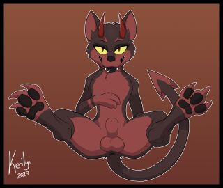 2023 animal_genitalia anus balls bedroom_eyes canid canid_demon canine demon fangs feral feral_only fully_sheathed futanari genitals hellhound hi_res intersex kerilyn kerilyn_(character) mammal mythological_canine mythological_creature mythology narrowed_eyes pawpads paws protruding_teeth seductive sheath solo solo_focus spade_tail spread_legs spreading tail teeth tongue tongue_out