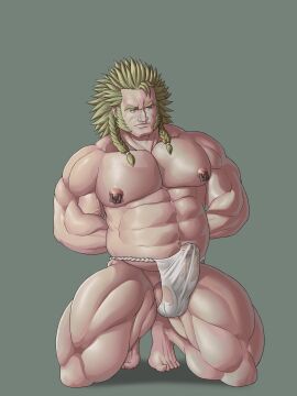 balls bara boner bulge erection erection_under_clothes fundoshi fundoshi_only lupin_barnabi male male_only monster_hunter monster_hunter_world muscles muscular on_knees penis solo solo_male the_admiral yaoi