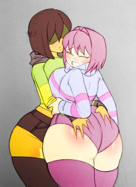 2girls 5hitzzzu ass ass_focus ass_grab big_ass big_breasts boombita breasts brown_hair deltarune deltarune_boombita_(style) female female_frisk female_only focus_on_ass frisk frisk_(undertale) funcu funculicious groping hoodie huge_ass huge_breasts kris_(deltarune) kris_female_(deltarune) large_breasts massive_breasts massive_thighs meatcuteshii mirror_frisk pinkbobatoo short_hair shorts sketch skiddioop stereodaddy sweater thick_thighs thighhighs undertale undertale_(series) undertale_boombita_(style) voluptuous voluptuous_female yellow_skin
