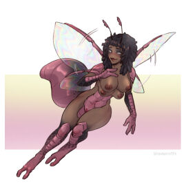 2024 3_fingers 4_breasts 4_nipples 4_wings antennae_(anatomy) areola arthropod arthropod_abdomen biped breasts brown_body brown_hair brown_skin colored female fingers flying genitals gradient_background hair humanoid insect_wings insects mammal matriarch_queen multi_breast multi_nipple multi_wing nipples nude pussy simple_background smile solo strawberrytfs white_background wings