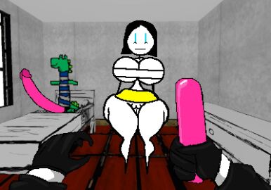 1girls 2boys bed bedroom big_breasts black_hair breasts curvy dildo ella_(tpv) female full_body keelgabeytheart male monono_(tpv) penis pixel_art pov pussy pussy_out short_hair sitting standing the_pink_valley tilin_(tpv)