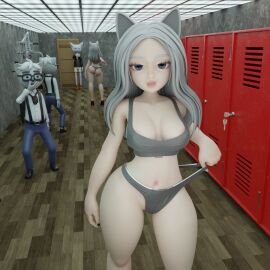 2025 ass big_ass big_breasts black_nails blue_eyes botan_(solek_x) breasts cat_ears cat_girl catgirl female female_only grey_hair light-skinned_female light_skin neko neko_girl panty_pull solek solek_artist solek_x solga