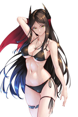 1girls abs adult adult_female arknights arm_behind_head armpits belly belly_button bikini bikini_bottom bikini_only bikini_top black-haired_female black_bikini black_bikini_bottom black_bikini_only black_bikini_top black_hair black_horn black_horns black_string_bikini black_swimsuit black_swimwear black_thighband bowlp breasts busty busty_female cleavage collarbone dot_nose dripping_wet elbows female female_only fingernails fingers groin hand_behind_head head_tilt high_resolution highres horn horns hourglass_figure ines_(arknights) large_breasts lean_figure legs light-skinned_female light_skin lips long_hair looking_at_viewer mature_female muscular muscular_female nail_polish nails navel necklace parted_bangs red_fingernails red_nail_polish red_nails shoulders side-tie_bikini simple_background slender_body slender_waist slim_female slim_waist soaked solo standing string_bikini swimsuit swimwear thick_thighs thigh_gap thighband thighs thin_waist tilted_head underboob upper_body v-line wet wet_belly wet_bikini wet_body wet_breasts wet_face wet_hair wet_legs wet_skin wet_thighs white_background wide_hips yellow-eyed_female yellow_eyes