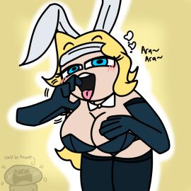 1girls anon ara_ara beltskirt big_breasts blonde_hair blowjob breasts bunnysuit cleavage female fnf_mods friday_night_funkin gesture heart kyu_faraday seductive_look tempting_viewer