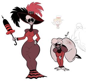 1boy 1girls ass ass_shake ass_slap big_ass big_butt bottom_heavy breasts bubble_ass bubble_butt demon devil dress fat_ass fat_butt female hazbin_hotel huge_ass huge_butt large_ass large_butt looking_at_viewer lucifer lucifer_morningstar_(hazbin_hotel) male mess_esque monster_girl rosie_(hazbin_hotel) sharp_teeth smile thick_ass thick_thighs umbrella white_hair wide_hips
