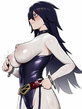 1girls big_breasts black-haired_female black_hair blushing blushing_female bodysuit boku_no_hero_academia boobies boobs breasts camel_toe cameltoe exposed_breasts female glasses glasses_on_face hair half-dressed half_clothed hand_on_hip hero_outfit_(mha) holding_nipples large_breasts long-haired_female long_hair looking_away looking_away_from_viewer looking_into_the_distance midnight_(my_hero_academia) my_hero_academia nipple_bulge nipples painted_body painted_clothes plain_background pussy pussy_visible_through_clothes red_glasses smile smiling vagina_visible_through_clothing yesman