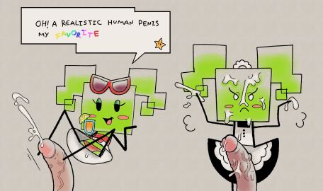 2025 absurd_res big_penis black_clothing black_eyes black_text blush blush_stickers bodily_fluids clothing cum cum_from_penis cum_on_face cum_on_hand cumshot digital_media_(artwork) dogma duo ejaculation english_text erection exclamation_point eyelashes eyewear eyewear_on_head featureless_feet featureless_hands featureless_legs feet female female_focus female_humanoid female_on_human foot_fetish foot_play footjob frown genital_fluids genitals glans green_body green_eyelids green_hair green_skin grey_background hair half-closed_eyes hand_on_cheek hand_on_own_cheek hi_res human human_on_humanoid humanoid humanoid_focus humanoid_genitalia humanoid_penis interspecies juice_(beverage) looking_at_genitalia looking_at_penis looking_at_viewer maid_apron maid_headdress maid_uniform male male/female male_human male_on_humanoid mammal mario_bros mimi_(paper_mario) mimi_(super_paper_mario) mostly_offscreen_human mostly_offscreen_male narrowed_eyes nintendo not_furry open_mouth open_smile panties paper_mario penis pink_blush pink_glans pink_tongue polka_dot_dress rectangular_speech_bubble red_clothing red_eyewear red_panties red_sunglasses red_underwear sex simple_background smile solo_focus speech_bubble square_(anatomy) stick_figure stickman sunglasses sunglasses_on_head super_paper_mario tan_penis text tongue twintails underwear uniform vein veiny_penis white_speech_bubble wiping wiping_cum