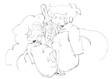 2girls areola areolae blankate breasts cum cumshot dotty_(blankate) double_paizuri ejaculation ejaculation_between_breasts female female_focus glasses huge_breasts huge_cock male monochrome new_girl_(blankate) nipples paizuri penis tongue tongue_out