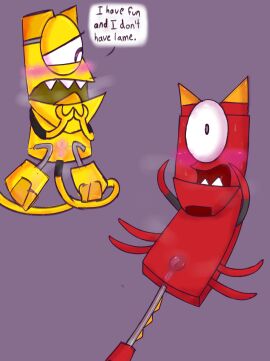 2cuntboys anus blushing bug cartoon_network cat_ears creature cuntboy_only english_text flamzer_(mixels) ice_cream kyuppinwa long_tail looking_at_viewer lying mixels open_legs purple_background pussy red_body red_skin scared sharp_teeth shy spread_legs tail teslo_(mixels) text uncensored what whining worried_expression yellow_body yellow_skin