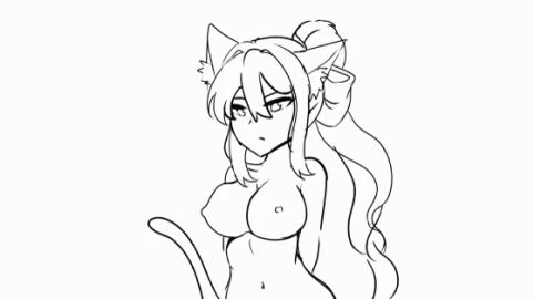 animated animated_gif bare_shoulders breasts cat_ears cat_tail crunnix doki_doki_literature_club female femc_(doki_doki_literature_club) gif inner_ear_fluff long_hair monika_(doki_doki_literature_club) navel neko nekomimi nipples pounce pouncing shocked shocked_expression shocked_face shocked_female tail