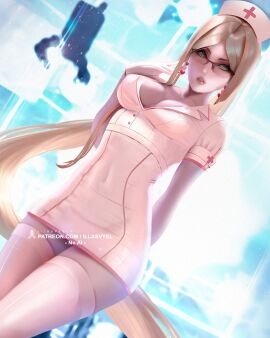 blonde_hair breasts female glasses green_eyes illasvyel looking_at_viewer nier:_automata yorha_commander